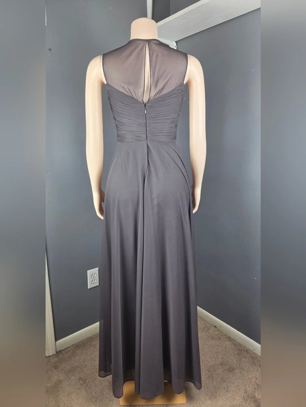 ALFRED SUNG Charcoal Maxi Dress with Ruched Crossover Bodice - Picture 4 of 9